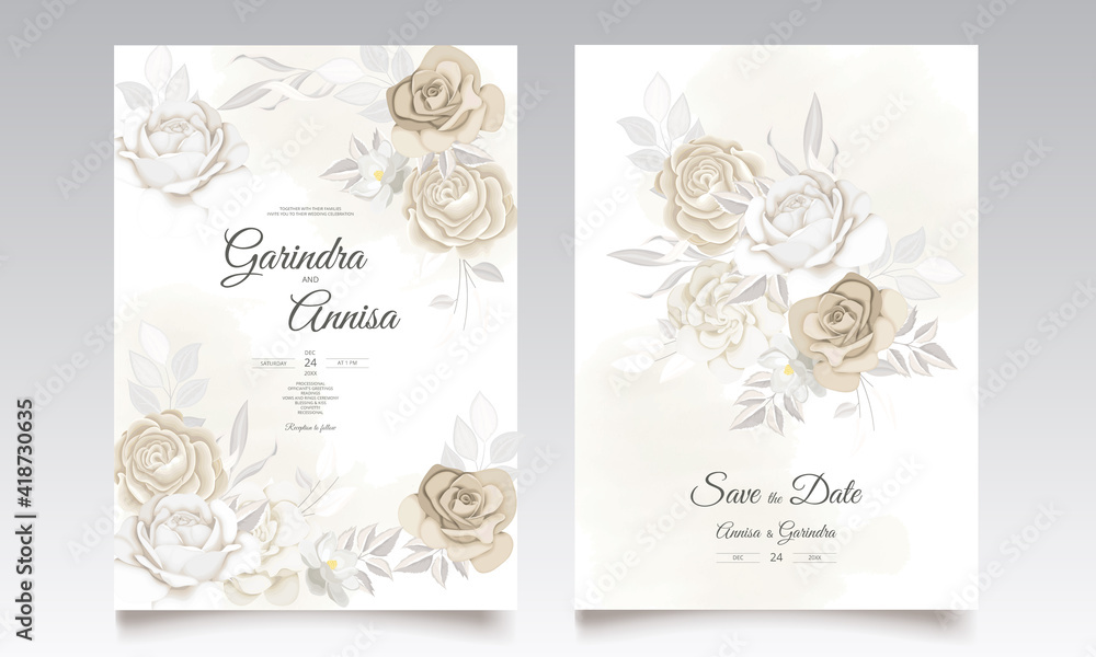  Beautiful floral frame wedding invitation card template Premium Vector