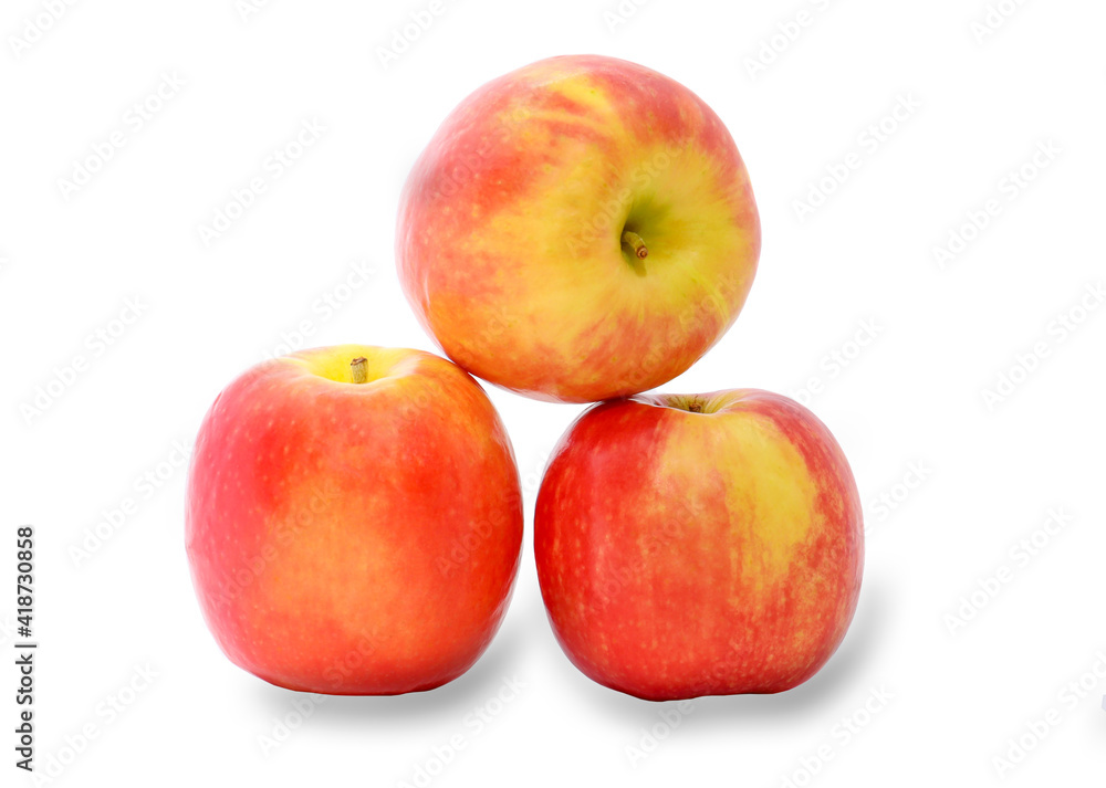 Three apples on white background.