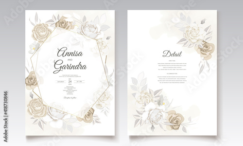  Beautiful floral frame wedding invitation card template Premium Vector