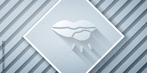 Paper cut Herpes lip icon isolated on grey background. Herpes simplex virus. Labial infection inflammation symbol. Paper art style. Vector.