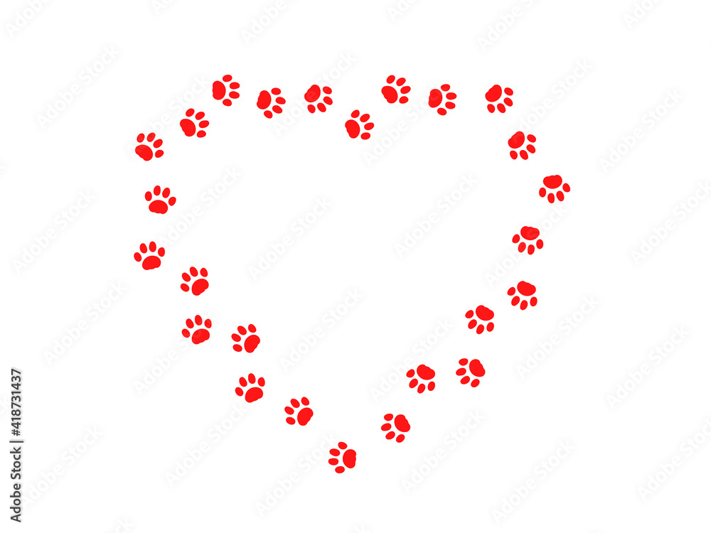 red vector animal footprint walk heart love symbol