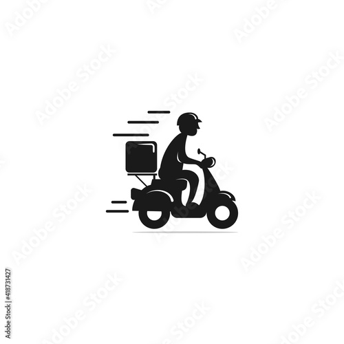 vector illustration of a courier delivery riding a scooter,delivery logo,shipping, silhouette riding,symbol template