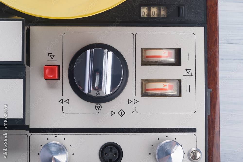 Fototapeta premium close-up of switches, retro turntable, magnetic film