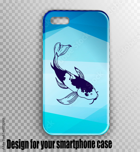 Smartphone case with stylish geometry design and Japanese carp sketch. Mock u...