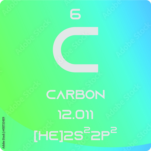 Carbon C Non reactive metal Chemical Element vector illustration diagram, with atomic number, mass and electron configuration. Simple gradient design for education, lab, science class.