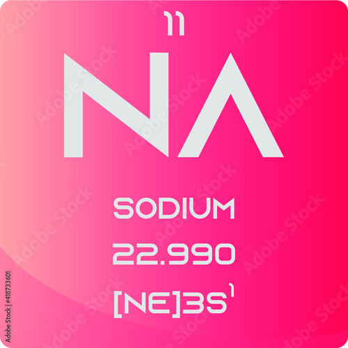 Sodium Na Alkali metal Chemical Element vector illustration diagram, with atomic number, mass and electron configuration. Simple gradient design for education, lab, science class.