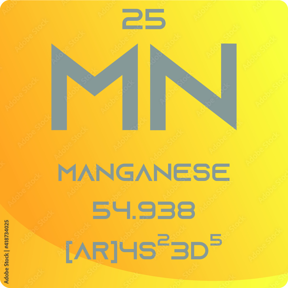 Manganese Mn Transition metal Chemical Element vector illustration diagram, with atomic number, mass and electron configuration. Simple gradient design for education, lab, science class. Manganese Mn Transition metal Chemical Element vector illustration diagram, with atomic number, mass and electron configuration. Simple gradient design for education, lab, science class.