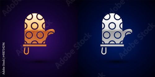 Isometric Oven glove icon isolated on orange and pink background. Kitchen potholder sign. Cooking glove. Hexagon button. Vector.