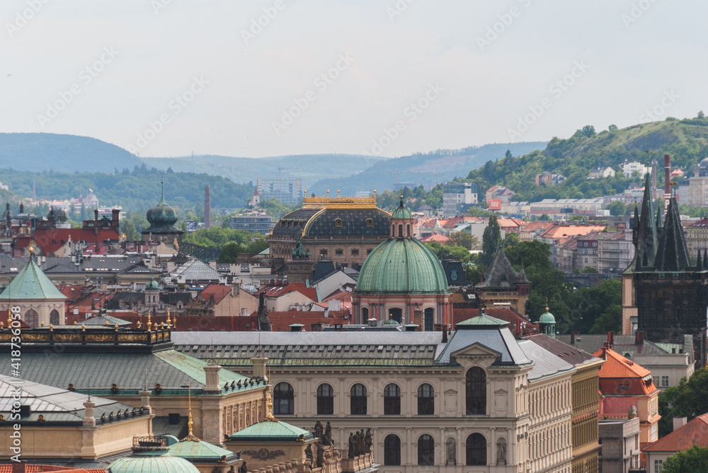 View of Old Town and New Town of Prague with National Theatre