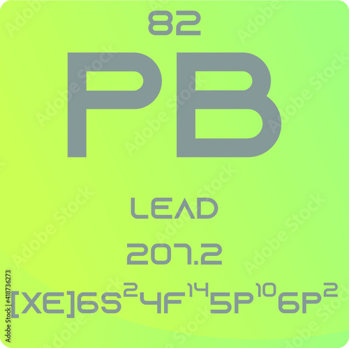 Lead Pb Post transition metal Chemical Element vector illustration diagram, with atomic number, mass and electron configuration. Simple gradient design for education, lab, science class.