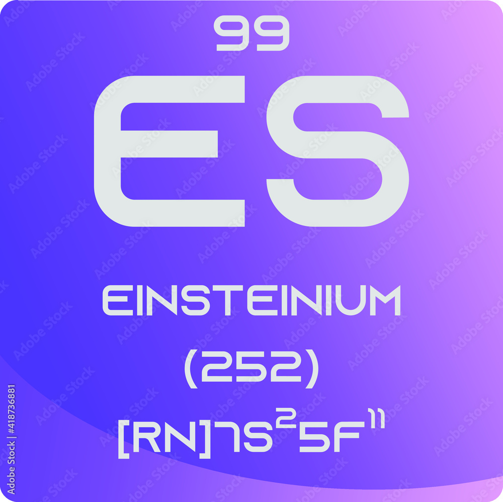 Einsteinium Es Actinoid Chemical Element vector illustration diagram, with atomic number, mass and electron configuration. Simple gradient design for education, lab, science class. Einsteinium Es Actinoid Chemical Element vector illustration diagram, with atomic number, mass and electron configuration. Simple gradient design for education, lab, science class.