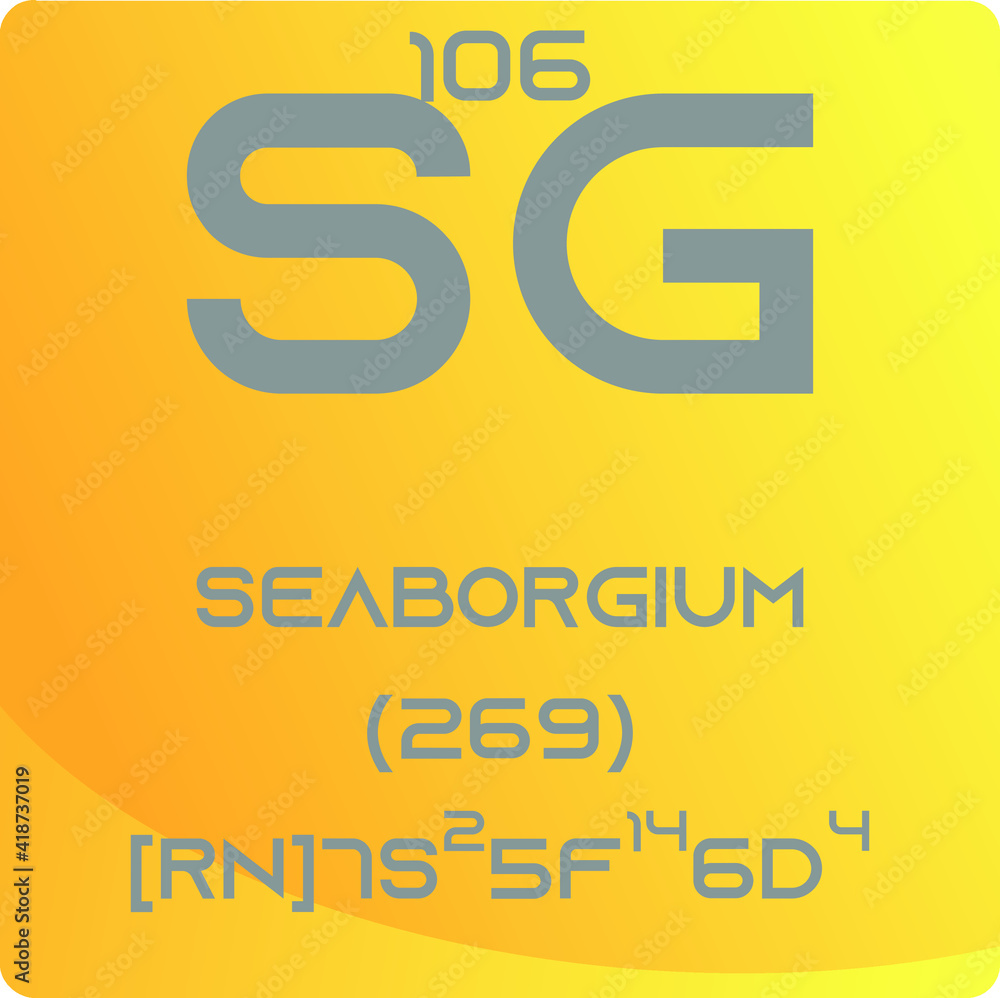 Seaborgium Sg Transition metal Chemical Element vector illustration diagram, with atomic number, mass and electron configuration. Simple gradient design for education, lab, science class. Seaborgium Sg Transition metal Chemical Element vector illustration diagram, with atomic number, mass and electron configuration. Simple gradient design for education, lab, science class.