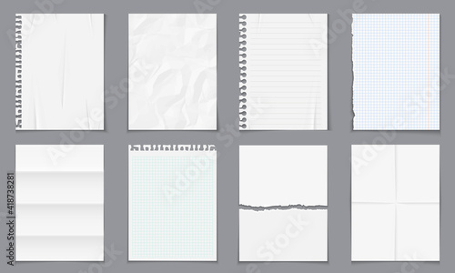 Realistic empty paper notes template with shadows isolated