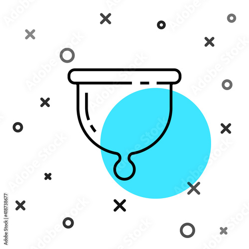 Black line Menstrual cup icon isolated on white background. Feminine hygiene. Protection for woman in critical days. Random dynamic shapes. Vector.