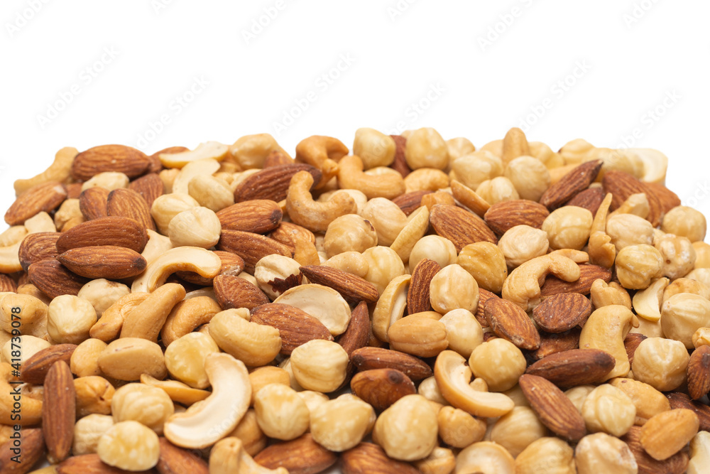 Mix of nuts isolated on white background. Top view. Mix of nuts isolated on white background. Top view.