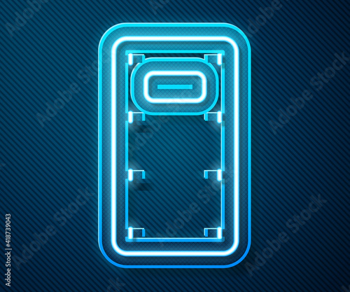 Glowing neon line Military assault shield icon isolated on blue background. Vector.