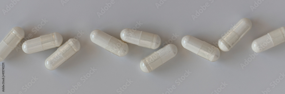 dietary supplement banner. close-up of inositol capsules. dietary concept topview dietary supplement banner. close-up of inositol capsules. dietary concept topview