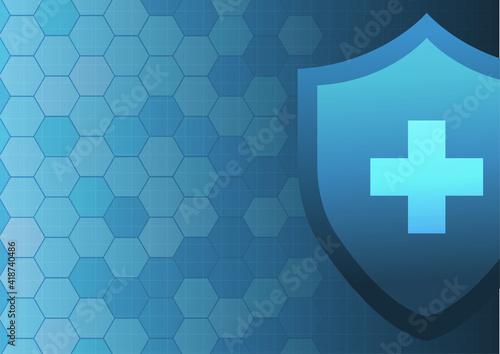 Vector : Redcross shield with medical icon on blue background