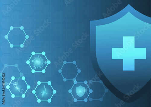 Vector : Redcross shield with medical icon on blue background