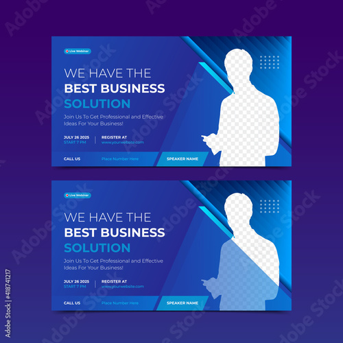 Webinar banner invitation horizontal template. Banner live conference promotion or marketing for social media.