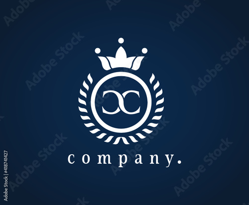 Letter CC laurel wreath monogram template. Beautiful crown logo for Royalty, business card, Boutique, Hotel, Heraldic, Cafe, Restaurant, Web design, Jewelry. Elegant vector emblem illustration. Eps 10