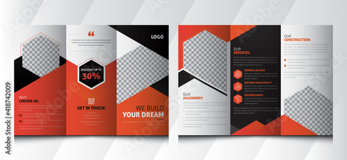 Construction trifold brochure template. Construction Farm Marketing Brochure, Leaflet 