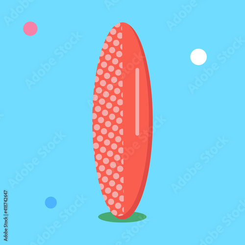Surfboard vector flat illustration isolated on blue background in cartoon style.