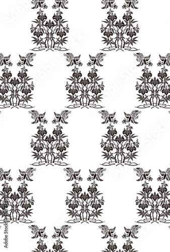 平安有職文様_桐竹鳳凰（きりたけほうおう）_壁紙・白黒