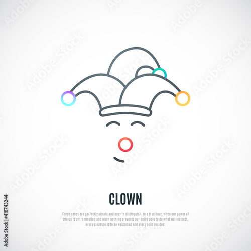 Funny clown thin line icon isolated on white background. Jester toy. Vector illustration.