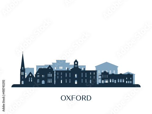 Oxford, Mississippi skyline, monochrome silhouette. Vector illustration.
