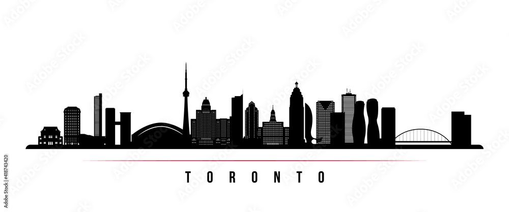 Toronto skyline horizontal banner. Black and white silhouette of Toronto, Canada. Vector template for your design.