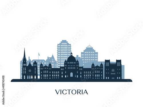 Victoria skyline, monochrome silhouette. Vector illustration. photo