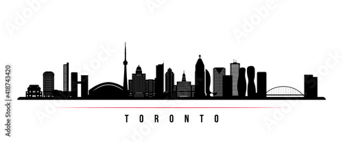 Toronto skyline horizontal banner. Black and white silhouette of Toronto  Canada. Vector template for your design.