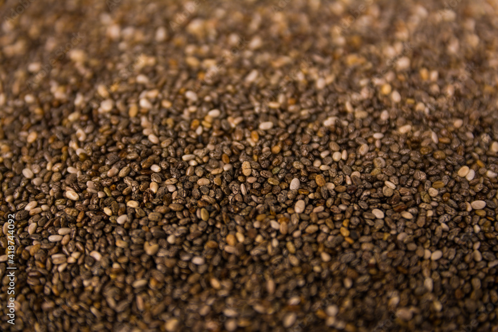 pile of Chia seeds close up top view pile of Chia seeds close up top view