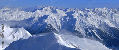 Breathtaking view from the Swiss Alps from Weissfluhjoch at  Davos-City © gmcphotopress