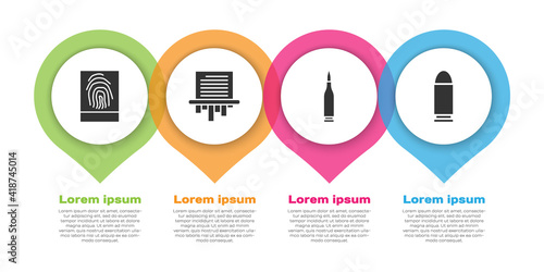 Set Fingerprint, Paper shredder, Bullet and Bullet. Business infographic template. Vector.