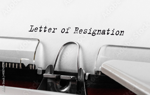 Text Letter of Resignation typed on retro typewriter photo