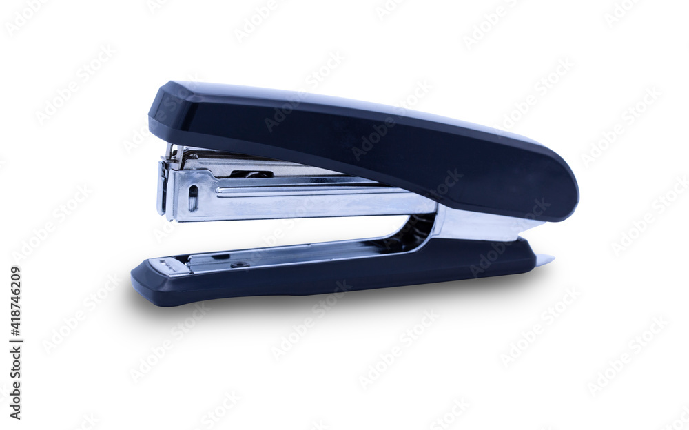 Black stapler isolated on white background with clipping path use for advertising new stapler product show stronger, shape and style. Black stapler isolated on white background with clipping path use for advertising new stapler product show stronger, shape and style.