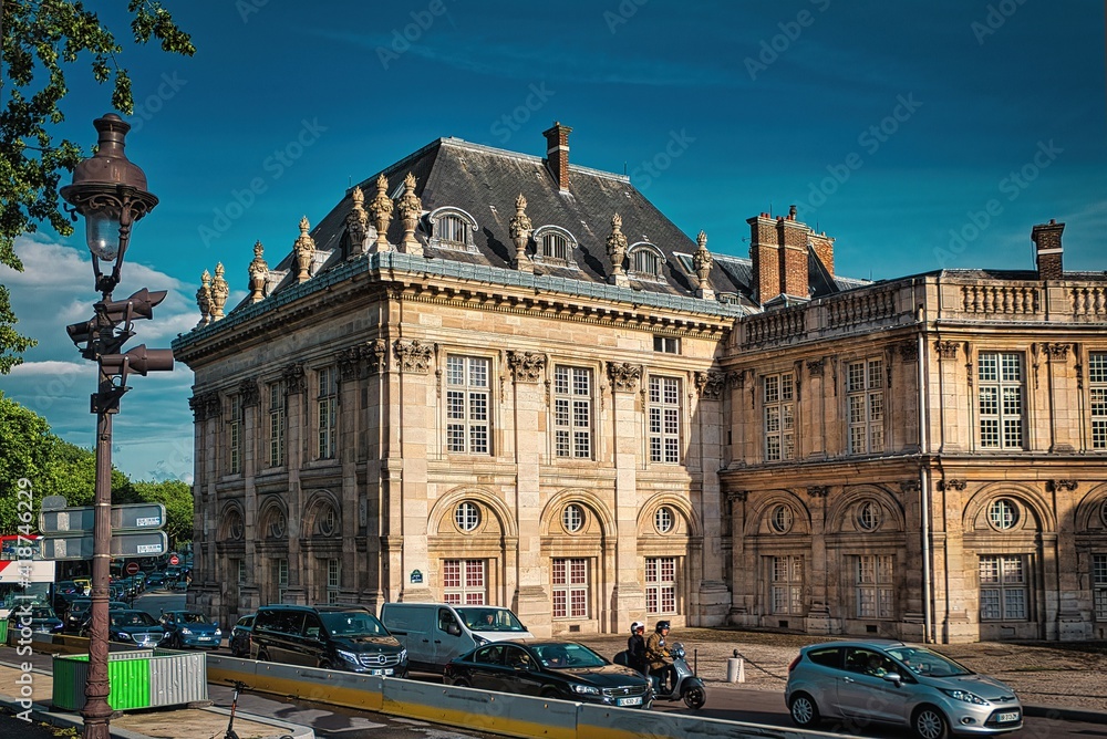Typical view of the Parisian street. Architecture and landmarks of Paris. Postcard of Paris. 