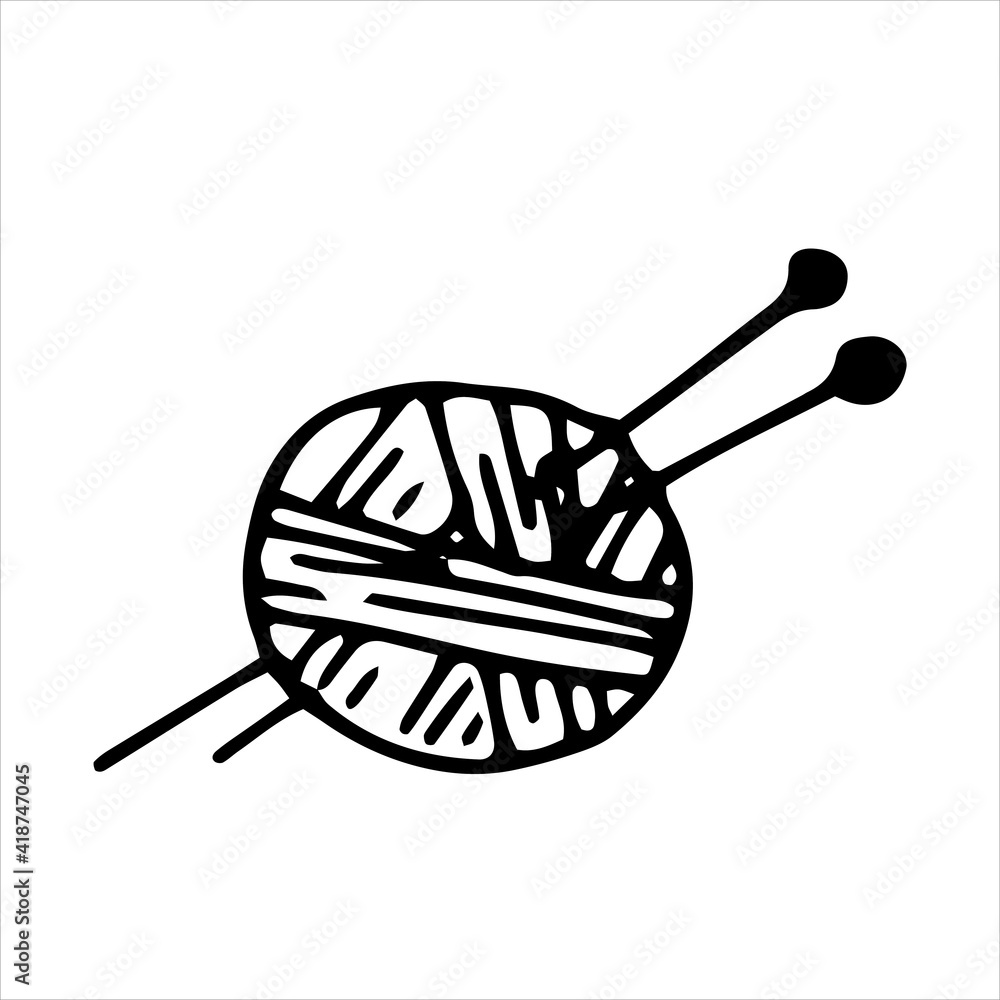 vector drawing in the style of doodle wool ball. a ball of wool for