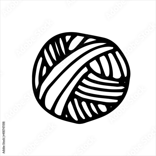 vector drawing in the style of doodle wool ball. a ball of wool for knitting, crocheting. simple line drawing, logo, icon