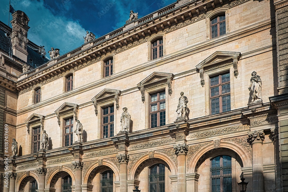 Architectural details of the Louvre Museum, Pavillon Richelieu.