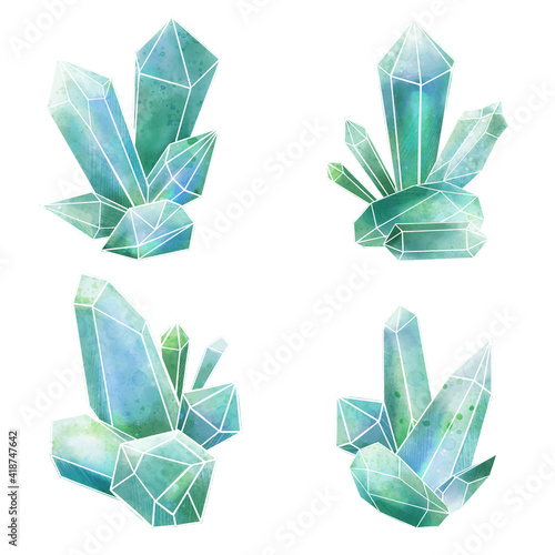Set of four gems compositions in blue tones