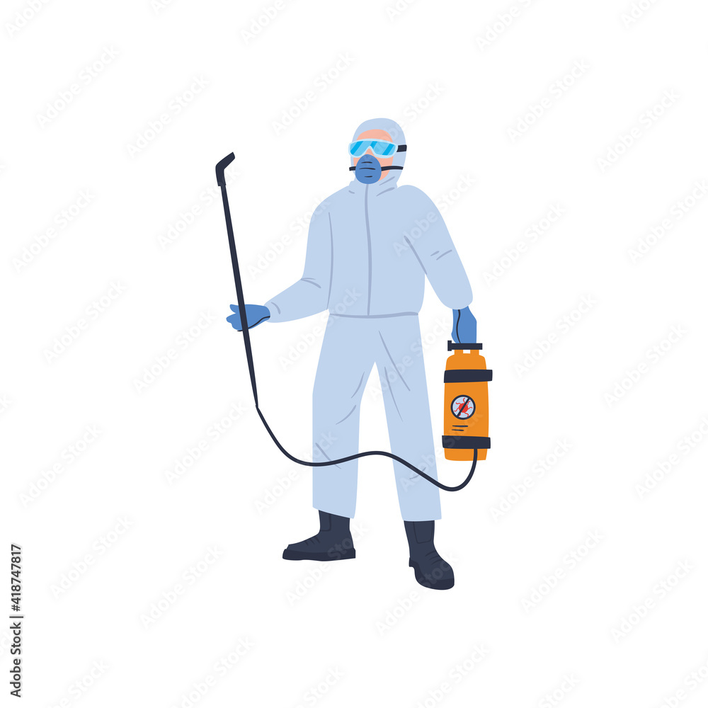 Naklejka premium Man disinfecting virus