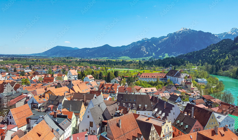 The cozy Bavarian town of Fussen, located in a picturesque valley among the mountains. Germany