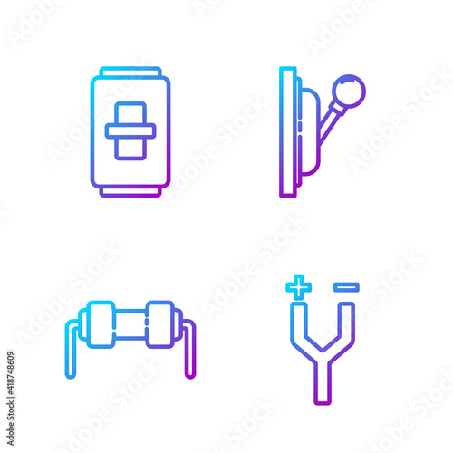 Set line Electric cable, Resistor electricity, Electric light switch and Electrical panel. Gradient color icons. Vector.