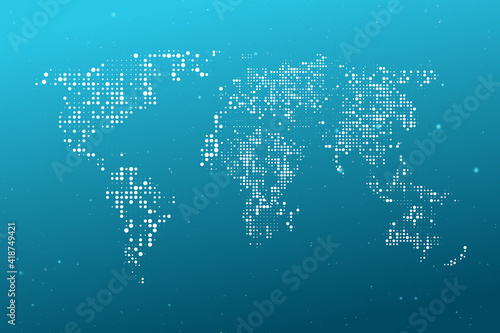 Dotted World map. Abstract computer graphic World map of blue round dots. Vector illustration.