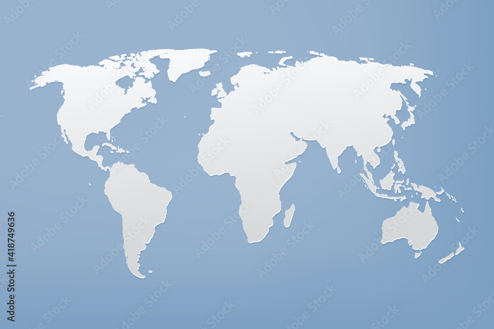Grey world map on blue background Grey world map on blue background