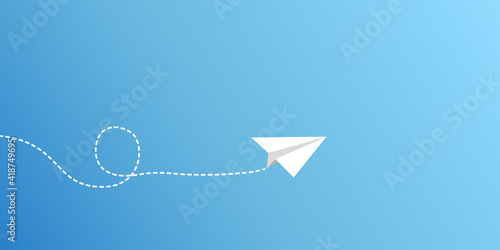 Paper plane flies to the target on a blue background, focused on success. Business startup concept. Isolated on white background. Flat style. Vector