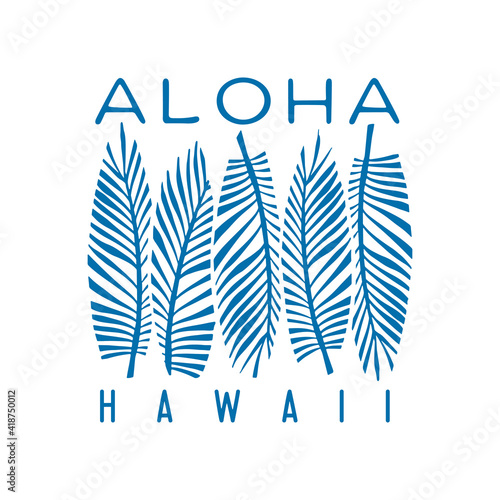 Aloha hawaii floral t-shirt print. Surf paradise, pacific ocean typography. Surfing related apparel design. Vector vintage illustration.